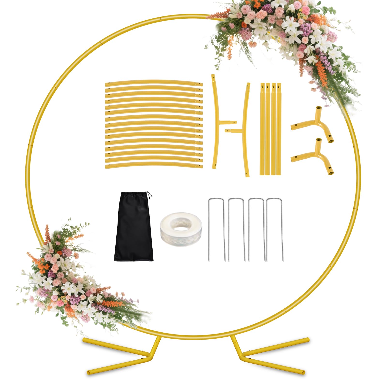 DEVISEFUN 7.2FT Round Balloon Arch Stand Kit,Metal Circle Arch Backdrop Stand for Parties, Gold Wedding Arches Frame with Base for Ceremony Anniversary Birthday Baby Shower Gender Reveal Party Decor