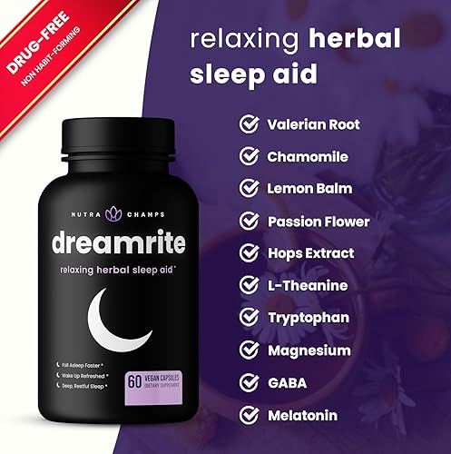 Miniatura 3 de NutraChamps Sleep Aid | Pastilla para dormir a base de hierbas para adultos con melatonina, magnesio, manzanilla, valeriana | Suplementos para