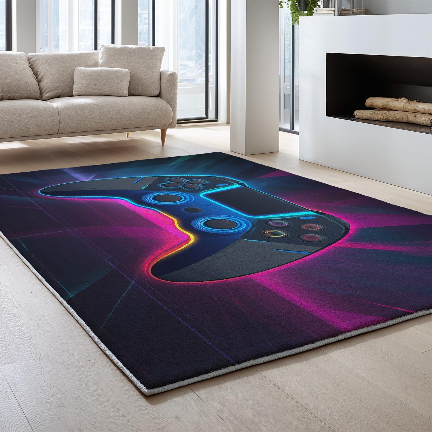 Generico Tappeto per Soggiorno Pelo Corto Lavabile 60 x 90 cm, Morbido Fluffy Effetto Pelliccia Antiscivolo, Sport Esports Controller di gioco Tappeto Salotto Facile da Pulire, Viola bluastro