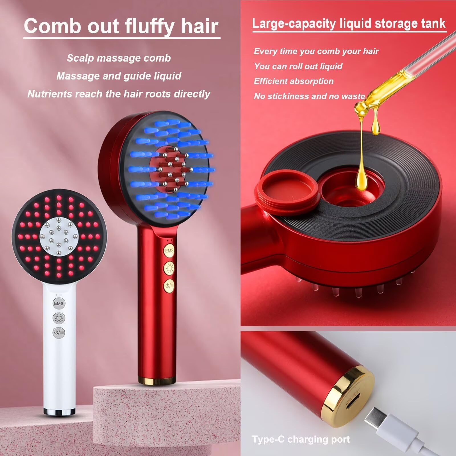 Cepillo masajeador eléctrico de atomización nano, peine masajeador eléctrico con vibraciones, peine masajeador para el cuero cabelludo para nutrir el cabello y aliviar la presión en la cabeza
