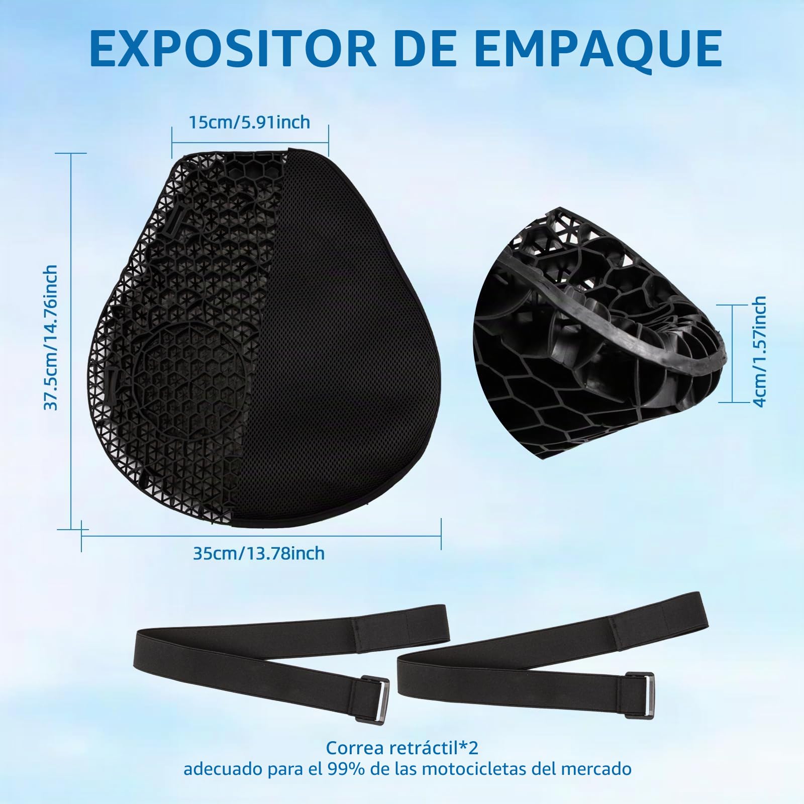 Cojín de gel universal para asiento de motocicleta, almohadilla de asiento con absorción de golpes de nido de abeja 3D, antideslizante y transpirable, con funda para asiento, para viajes de