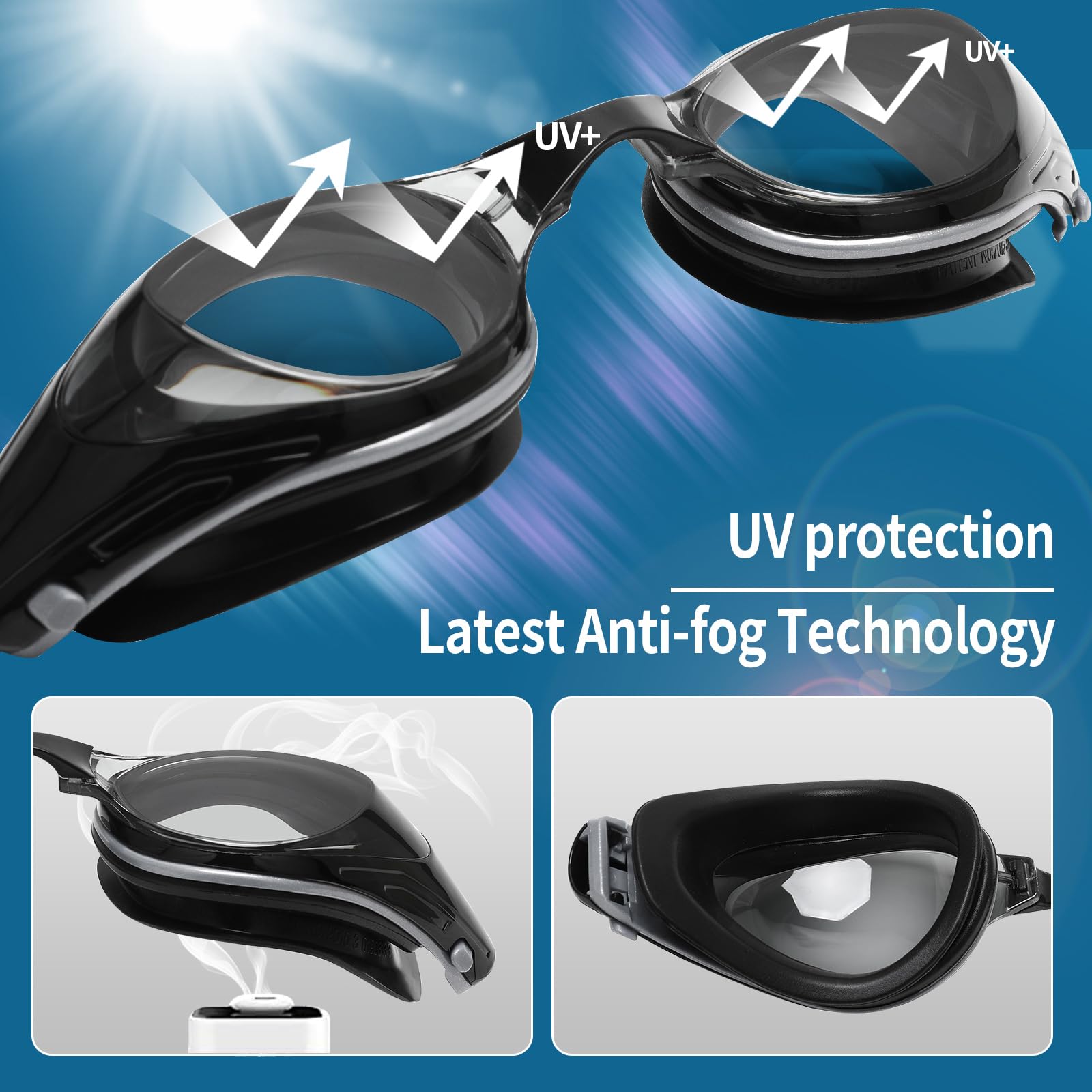 WAVE Occhialini da nuoto Miopi, No Leakage, Anti appannamento, Protezione UV Nearsighted Swimming Goggles
