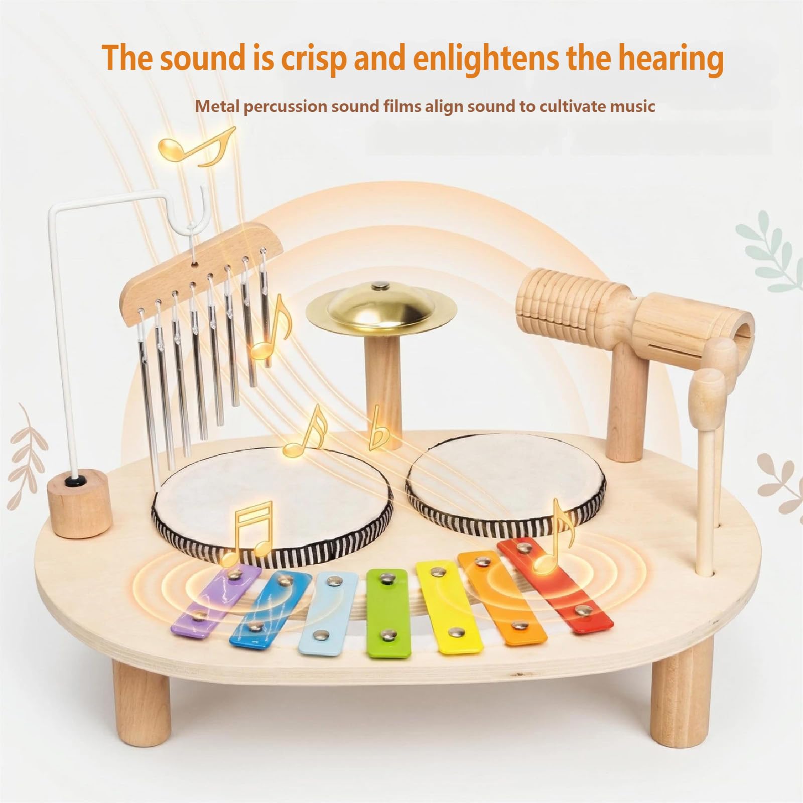 Musik Spieltisch mit Trommel und Xylophon, Percussion Set aus Holz für Familienrhythmus und Vorschulaktivitäten 3 Jahren für den täglichen Gebrauch zu Hause