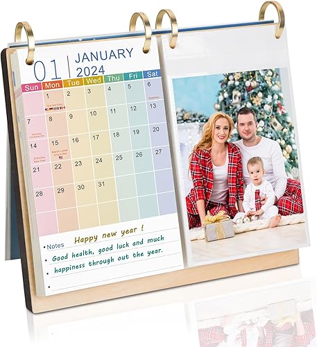 ZEEYUAN Álbum de fotos de escritorio de 4 x 6 pulgadas y páginas de calendario 2024-2025, calendario de escritorio pequeño de enero de 2024 a junio