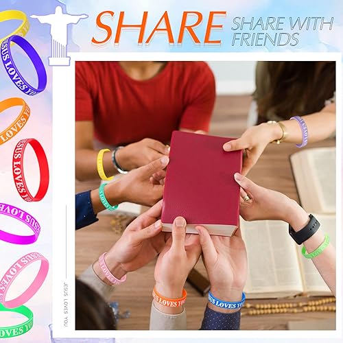 Miniatura 5 de Jerify 200 pulseras de silicona con texto en inglés "Jesus Loves You" para verano, pulseras de goma con versículos bíblicos a granel, bandas