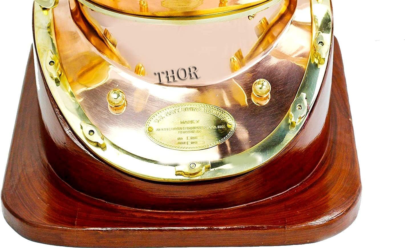 THOR INSTRUMENTS Diving Divers Helmet Wooden Base Display Stand for 18" Helmet - Adult Divers, Snorkelers - Rustic Vintage Home Decor Gift