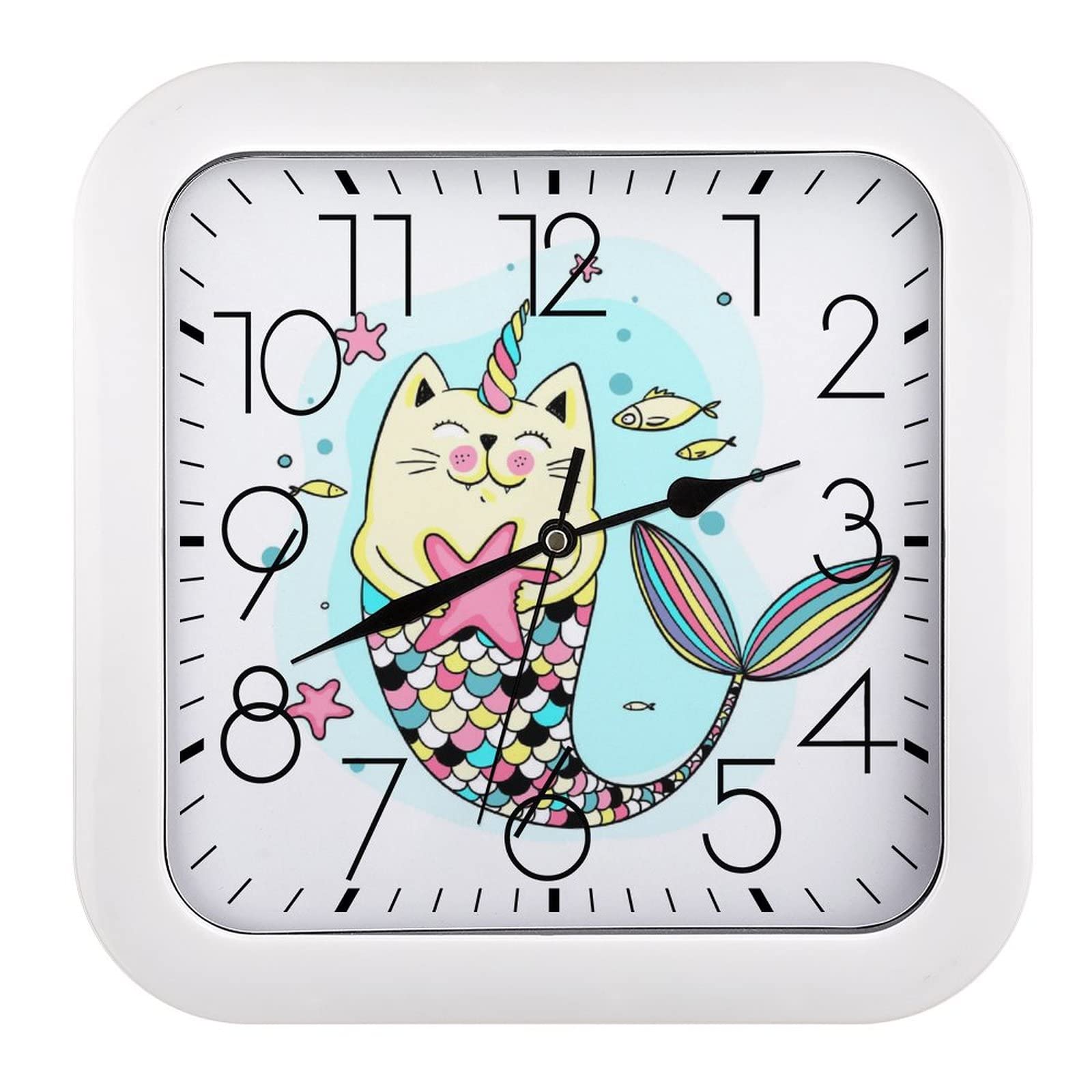 Pendule murale licorne sirène silencieuse 26x26cm pour chambre enfant