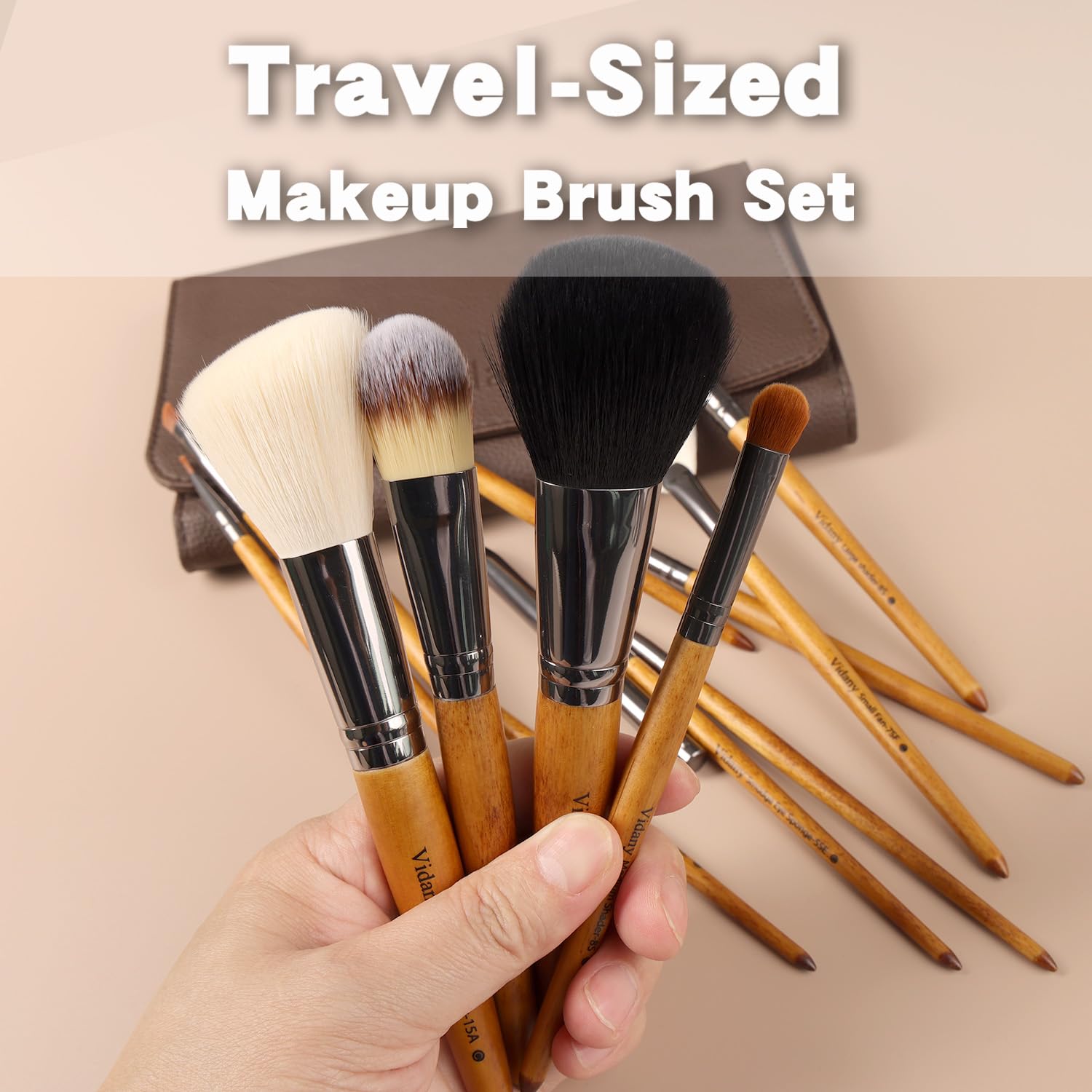 Makeup Brush Set,15pcs Walnut Wooden Makeup Brushes With Leather Button Bag, Professional Makeup Brushes For Foundation Concealer Kabuki Blush Eyeliner Shadow Brow, Makeup Brush Sets & Kits - Image 3