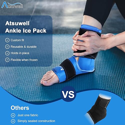 Miniatura 6 de Atsuwell Paquetes de hielo de tobillo para lesiones, paquete frío de gel reutilizable para aliviar el dolor de pies, fascitis plantar, recuperación