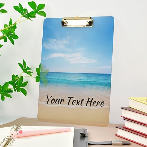Miniatura 8 de Portapapeles personalizado Summer Ocean Beach Blue Sky - Portapapeles acrílico personalizado tamaño carta A4 con perfil bajo, regalos escolares