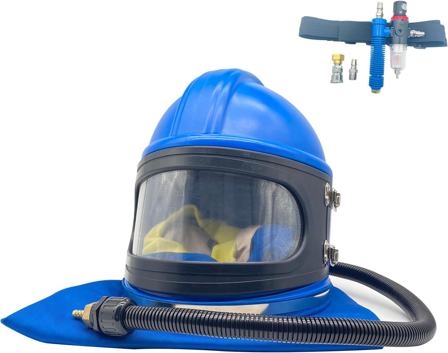 Sandblaster Helmet Safe Air Feed Sandblast Helmet with Shoulder Protective Sand Blast Hood Protector for Sandblasting Equipped with A Sandblaster Thermostat