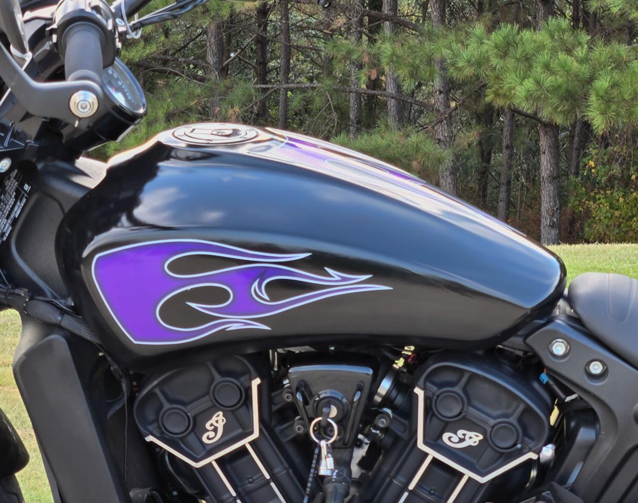 Tribal Flame Decals - for Indian Scout Motorcycles- 4pc Set - Violet Ash (Purple) - Airbrushed Style - for: Bobber 60 20 Rogue Tank Graphics