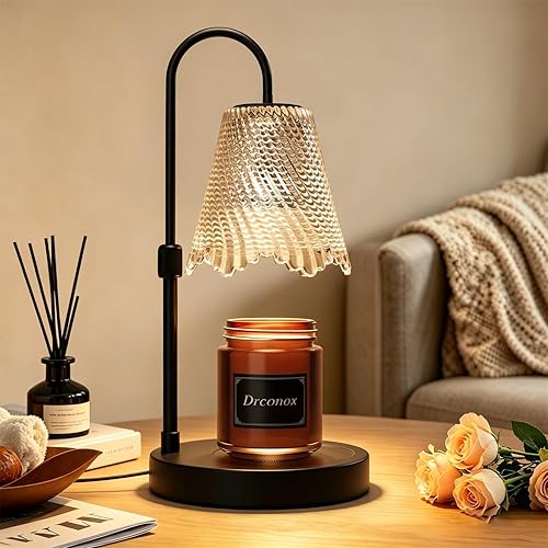 Candle Warmer Lamp with Timer Dimmable, Adjustable Height Wax Melt Warmer for Jar Candles, Birthday Gifts for Women, House Warming Gifts New Home Decor with 2 Bulbs, Black