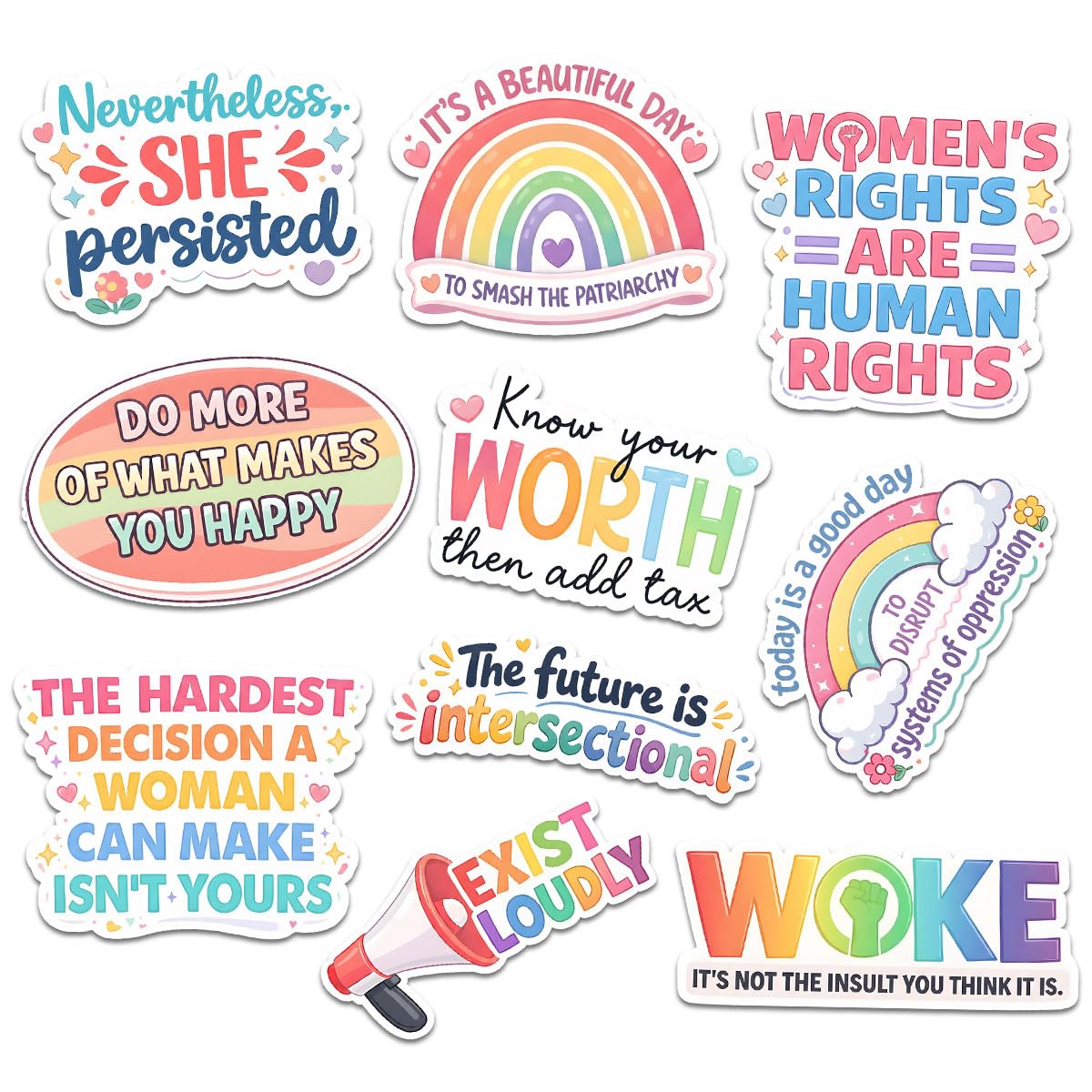 Calcomanías de empoderamiento feminista en vinilo impermeable de 10 piezas para personalizar laptop