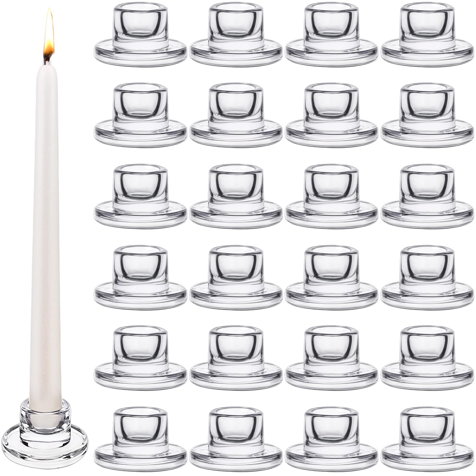 View 1 of 24 PCS Glass Taper Candle Holders Bulk Candlestick Holders Clear Short Tapered Candle Stick Holder Decor Set for Table Centerpiece Wedding Party Advent Christmas Home Decorations (24, Clear)