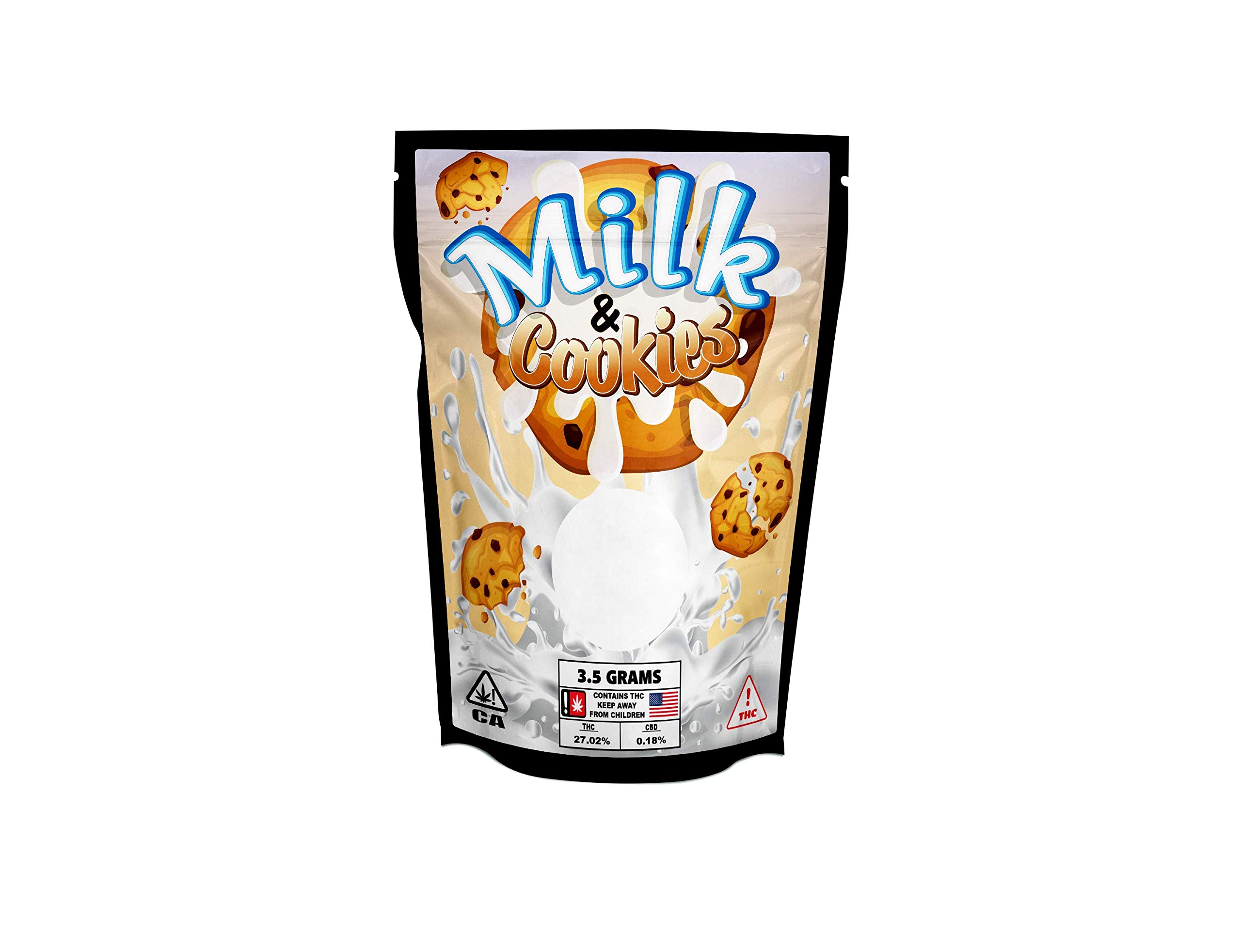 Pound's Press 3.5g, 1/8oz Mylar Bag Stickers - Printed High Gloss Vinyl Label with Strain Design (Milk & Cookies, Pack of 32)