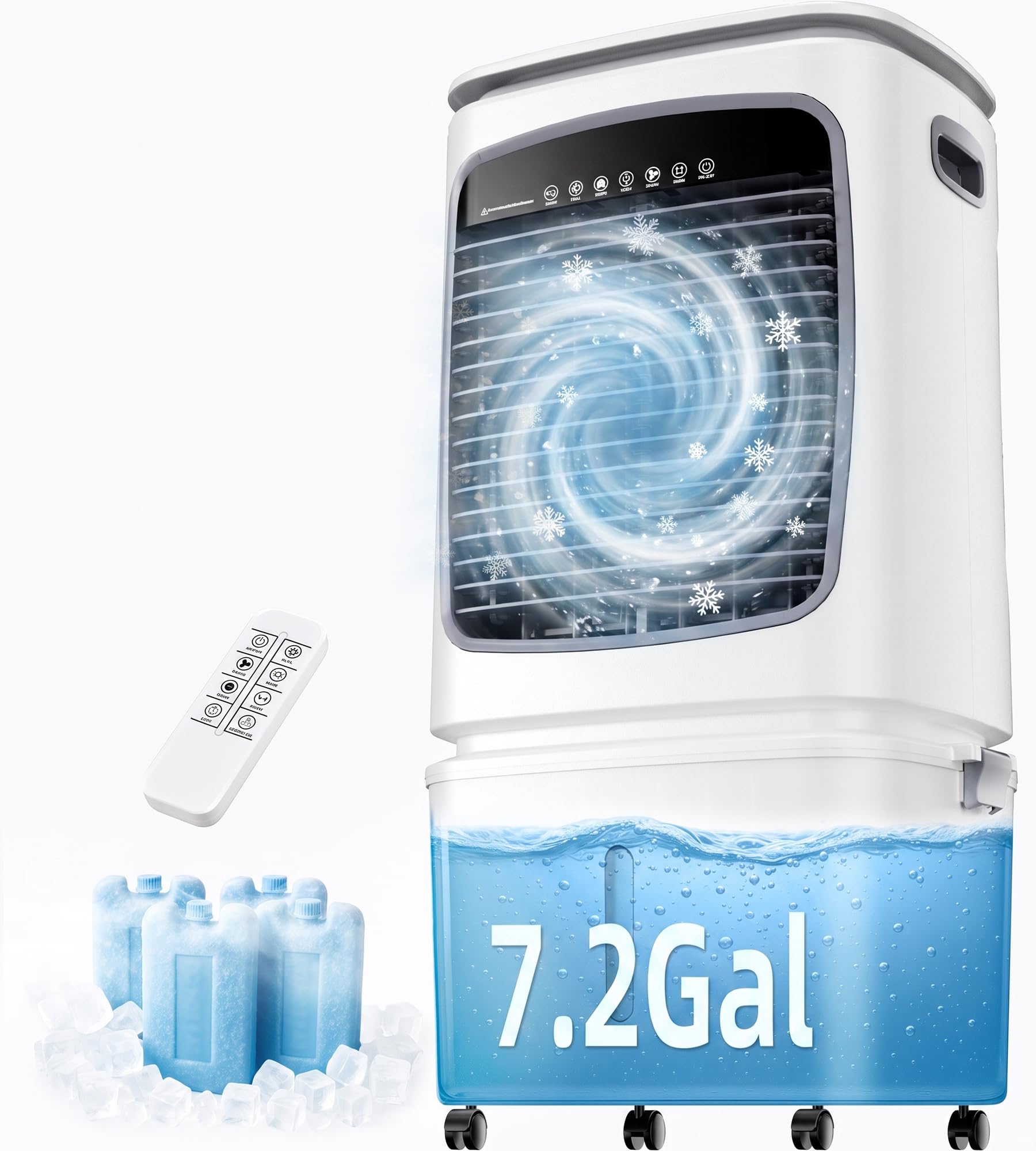 Photo 1 of AKIRES 3000CFM Swamp Cooler, Evaporative Air Cooler for 800Sq.ft of Space, Air Cooler with 7.2-Gal Water Tank, 120°Oscillation,4 Ice Packs,12H Timer, Cooling Fans for Outdoor,Indoor Use