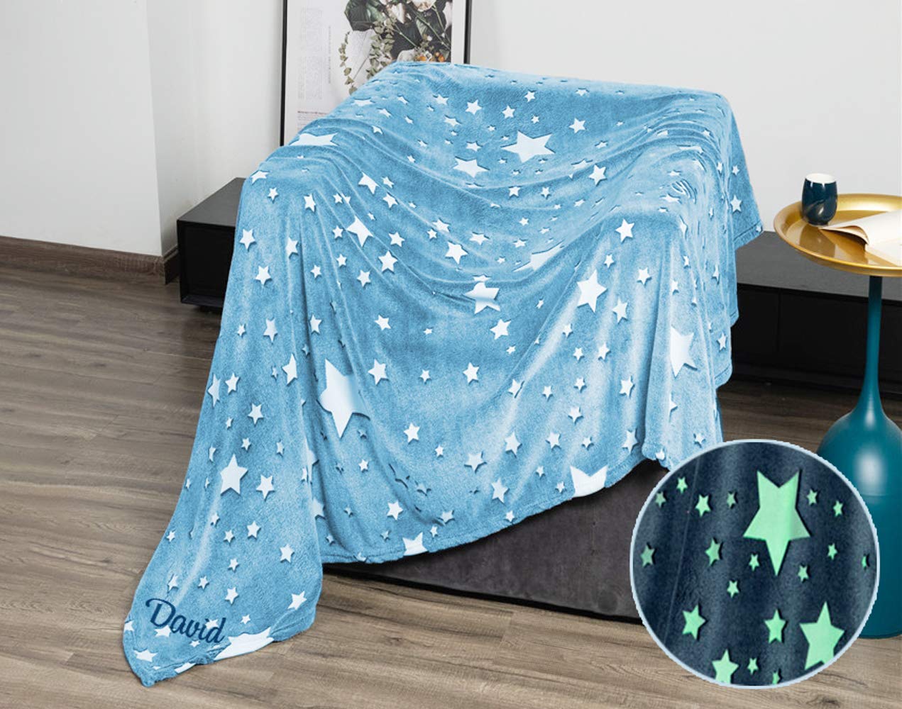 Regalo Original Manta de Estrellas Fluorescentes Personalizada con Nombre de coralina 250x150cm (Violeta)