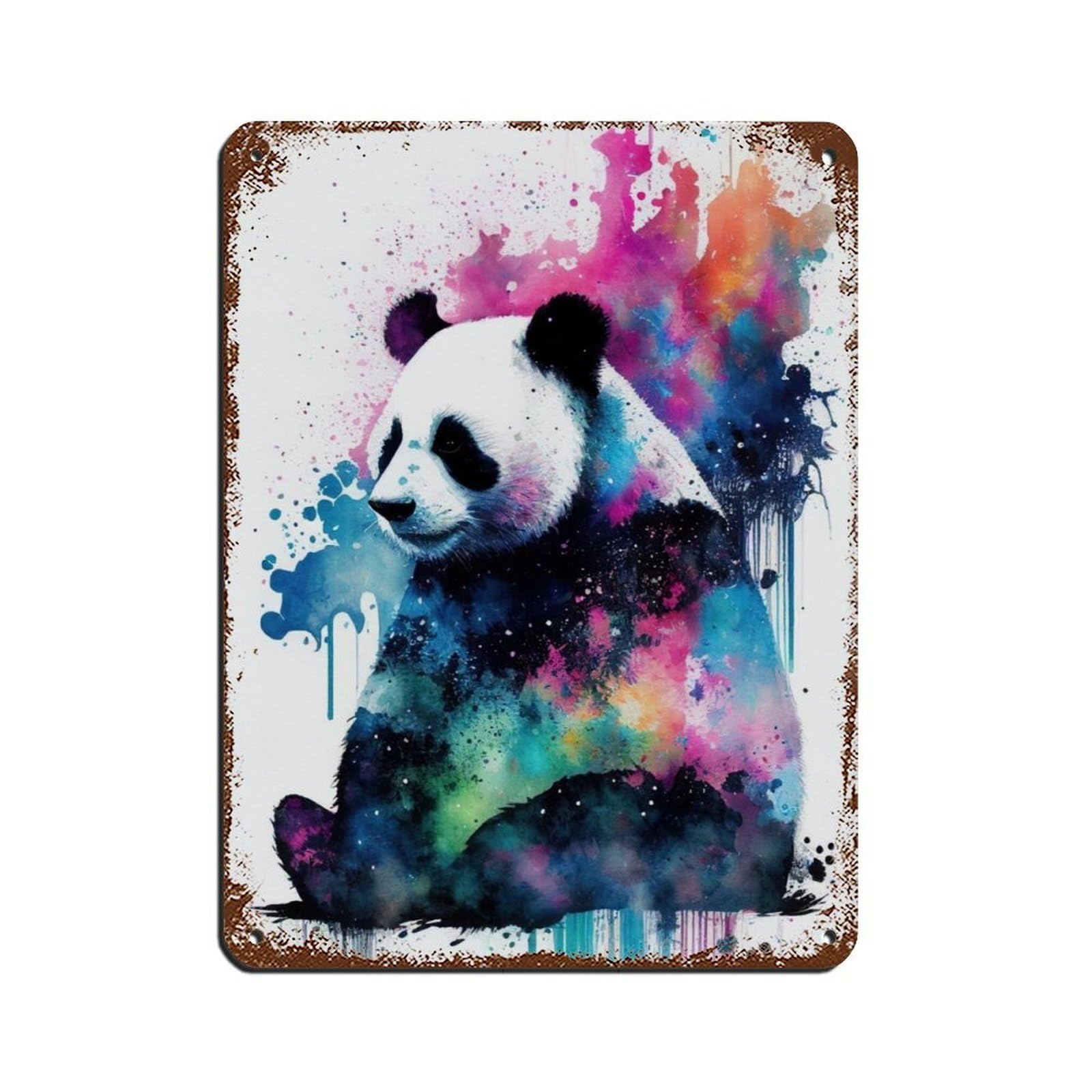 Watercolour Panda Portrait Poster Tin Sign Vintage Metal Pub Club Cafe Bar Home Wall Art Decoration Poster Retro 12x16inch(30x40cm)