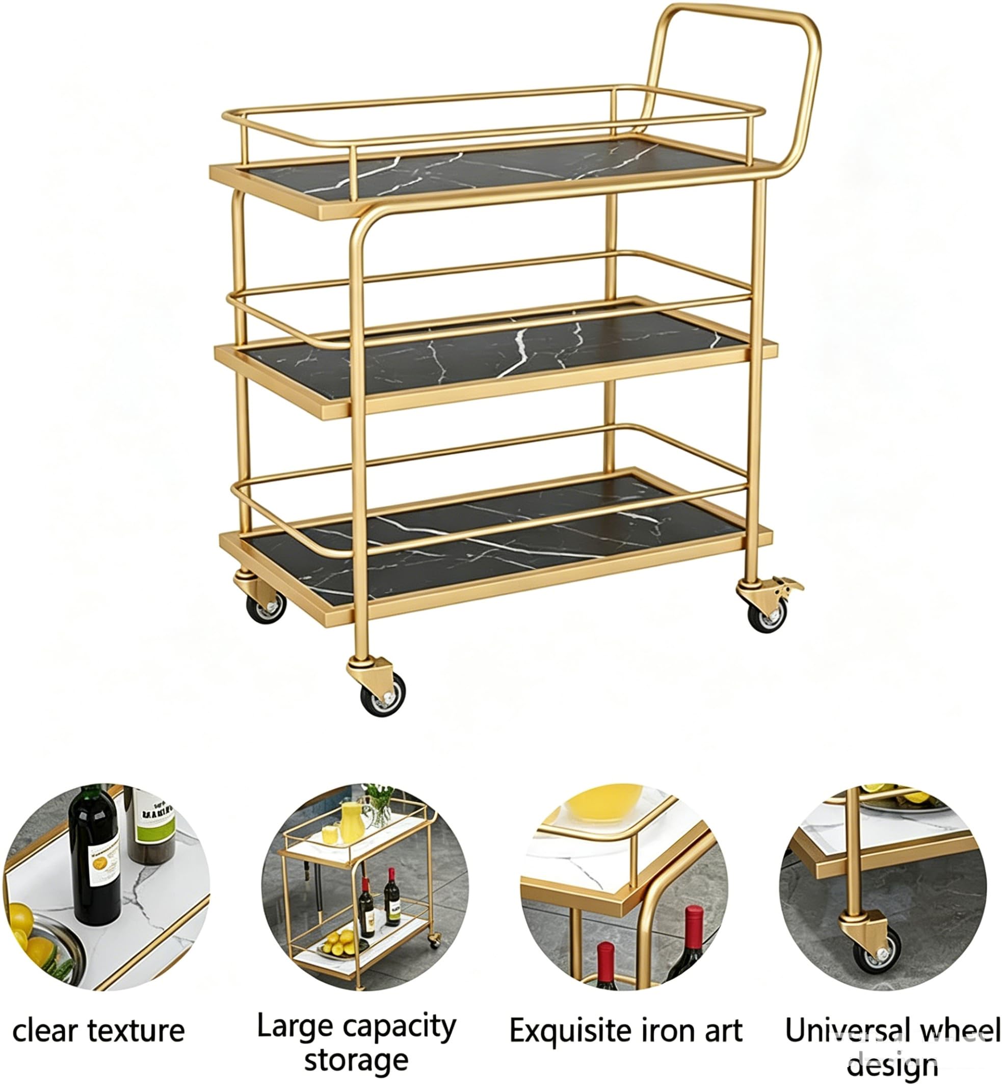 Carrello di servizio per ristoranti, 3 ripiani, con recinzione e pannelli in marmo per buffet