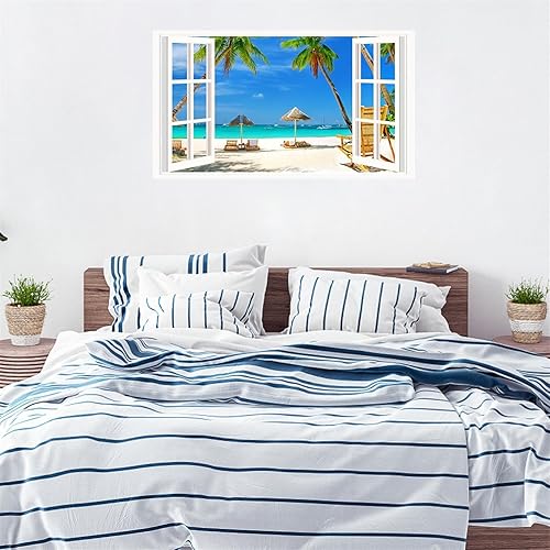 Miniatura 2 de Beach 3D Wall Stickers Beach Theme Wall Decals Peel and Stick Fake Window Wall Stickers Sea View Scenery Wall Decals Removable Wall Stickers for
