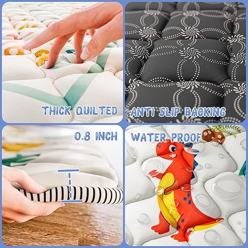 Miniatura 86 de Tapete de juego bohemio para bebé de 71 x 59 pulgadas, tapete grueso de una pieza para gatear, tapete antideslizante acolchado para bebé, tapete