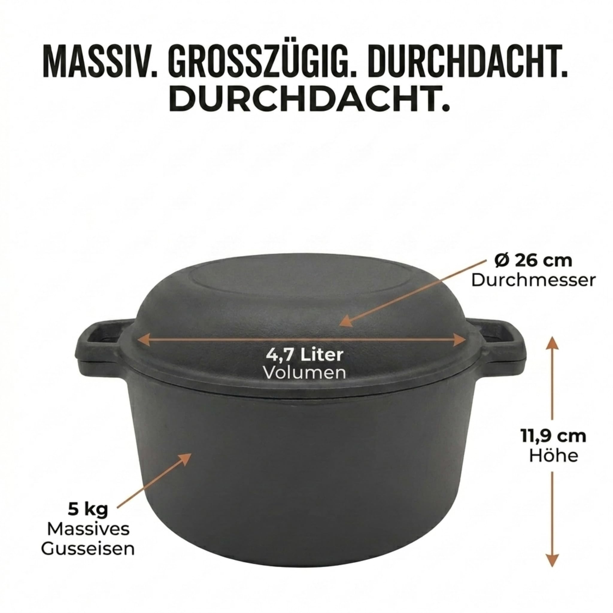 Homira Gusseisentopf 26 cm – Brotbackform & Pfanne in einem, Induktionsgeeignet Brotbacktopf, Brotbacken