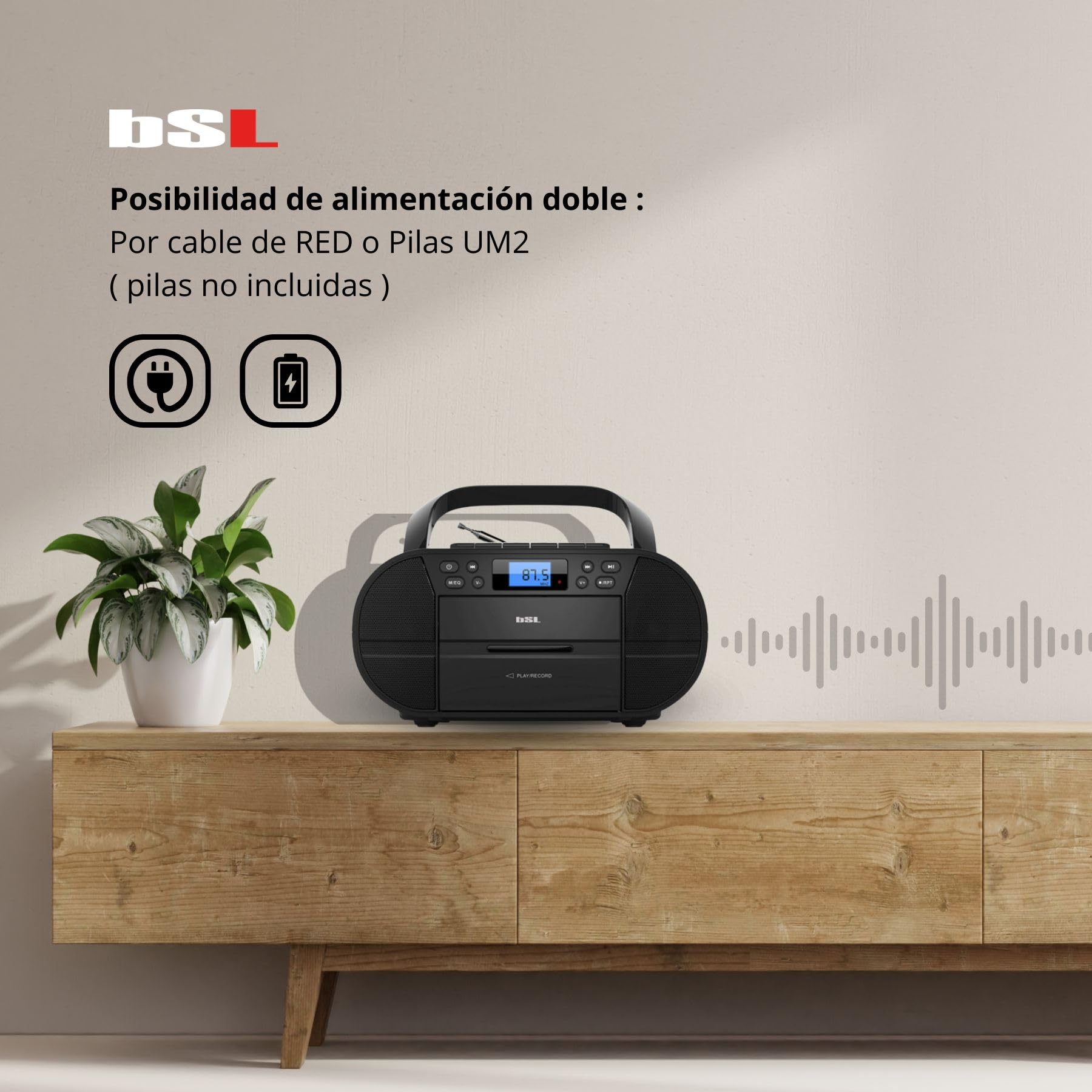 BSL Boombox Radio CD Portatile con Cassetta e Bluetooth JL2021A | 6W RMS | FM e USB | mp3 | Display LCD | AUX IN e Usb Cuffie
