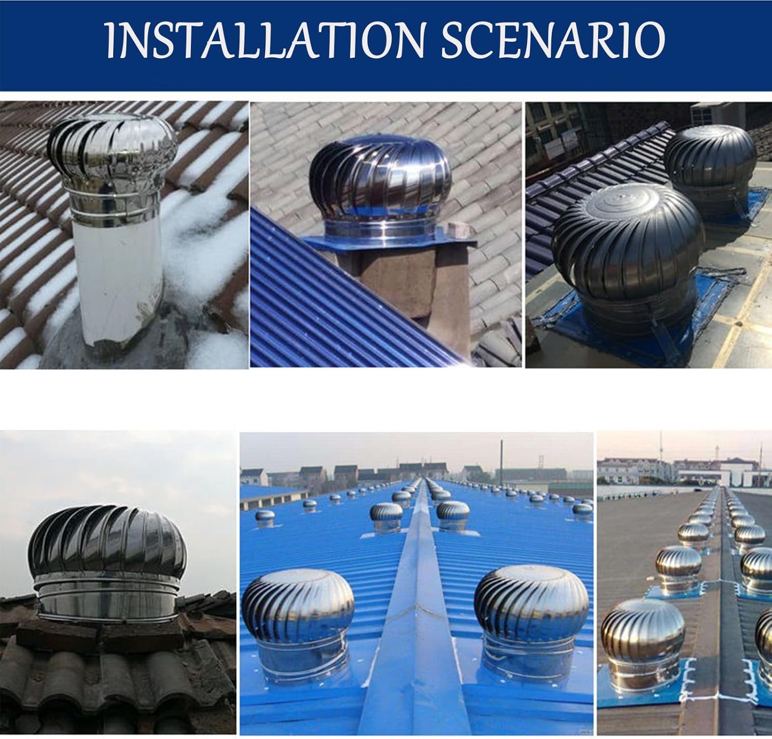 Vents Roof Ventilator, Ventilator, Nternally Braced Wind, Whirlybird, Stainless Steel Wall Air Vent, Venting Kit, for Ventilation and Exhaust(110mm)