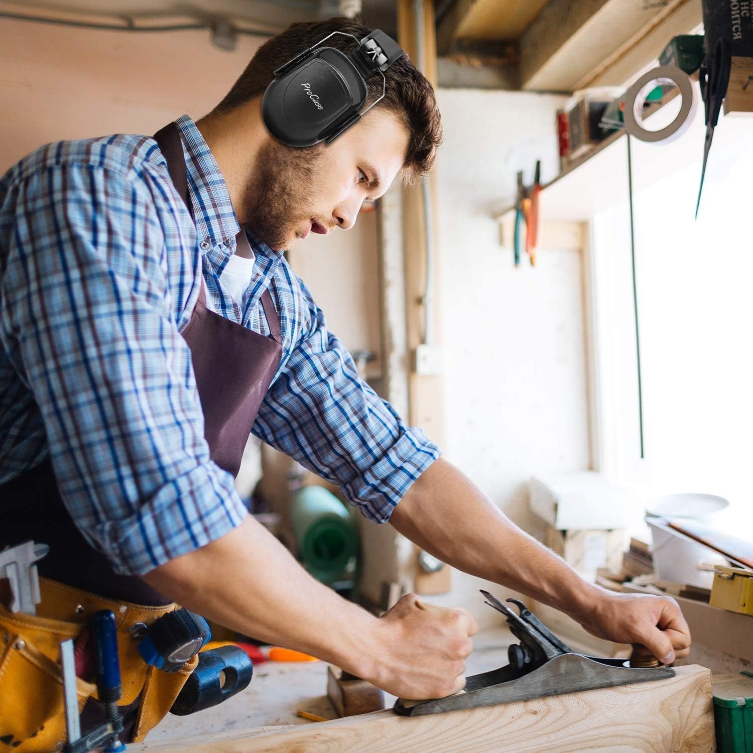 ProCase Noise Reduction Safety Ear Muffs NRR 28dB Bundle with 2 Pack Hearing Ear Protection Safety Earmuffs NRR 28dB - - 