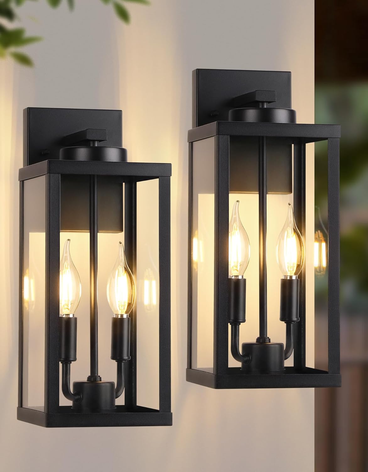 PARTPHONER Outside Indoor Wall Lights for Home, Transitional Wall Lantern Sconce Tall Wall Lamp, Waterproof Exterior Lighting Fixture with E12 Base Outdoors Lights for Home Porch Storage, Black 2 Pack