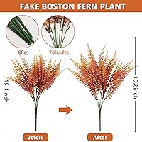 Vista 5 de Dolicer 6 plantas artificiales de helecho Boston, helechos artificiales para helechos artificiales para exteriores, helechos artificiales