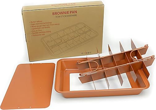 SVNR Brownie Tin, Non-Stick Brownie Pan with Dividers,18-Cavity,12 by 8 inches, Removable Base, Cake Tin for Baking/Precut Brownie Tray for Professional Slices, Carbon Steel Brown
