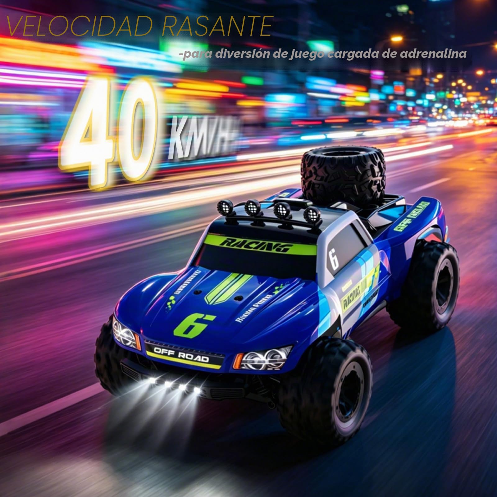 Coche Teledirigido 1:18, RC Car 40 km/h, Camión RC Todoterreno 4WD | 2 baterías, Resistencia al agua IPX4, Tracción en las cuatro ruedas, resistente a los impactos