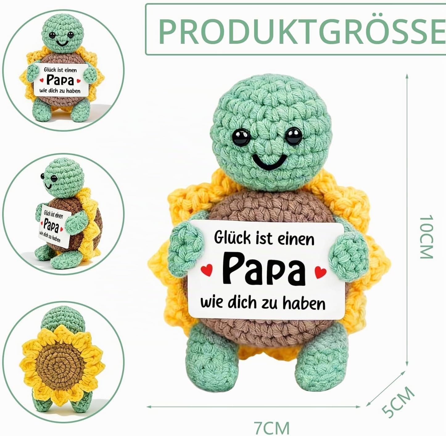 HUKUMA Positive Turtle Gifts for Dad, Pocket Hug, Sunflower Turtle Lucky Charm, Handmade Crochet Turtles Figures, Best Dad Gifts for Birthday, Father's Day, Christmas