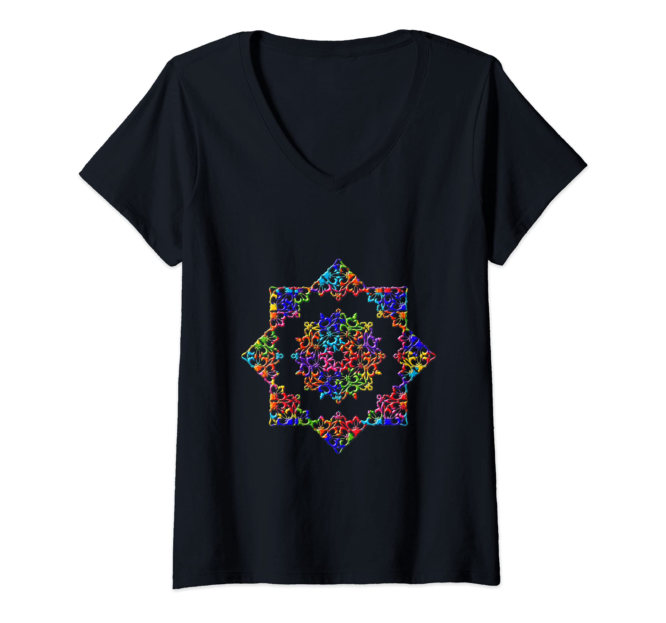 Womens Mandala flower ornament Jigsaw Autism Puzzle V-Neck T-Shirt