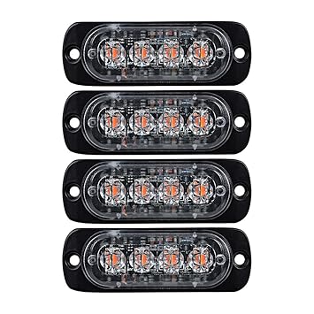 4X AMBER Ultra Thin 4-LED Warning Emergency Flashing Strobe Light Bars Surface Mount For Car Van Truck Jeep 4x4 SUV ATV UTV