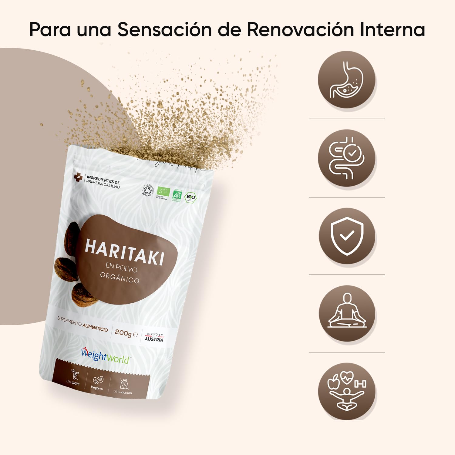 Haritaki en Polvo BIO con Certificado Orgánico 200g, Terminalia Chebula - Apto para Veganos, Certificado por la Soil Association, Hasta 2 Cucharadas al Día, Sin Gluten ni OGM