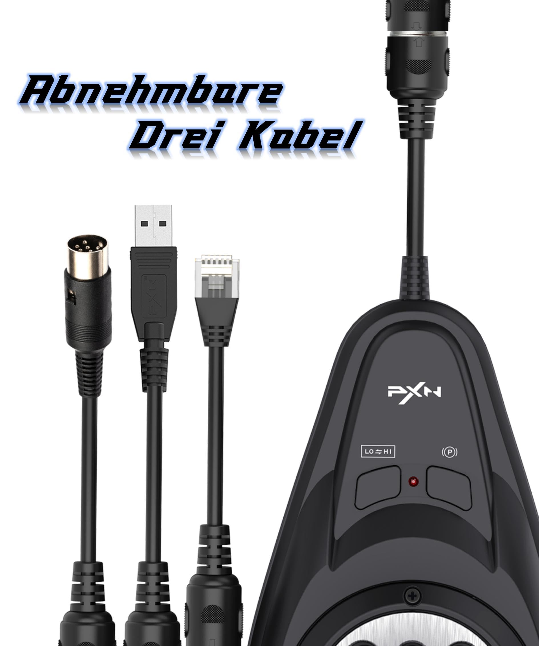 PXN A7 Schaltung, Gaming Lenkrad Schalthebel - Universal Shifter PC, 6+R Gängen, 3 Kabeln (USB, RJ11, DIN), P-Bremse und Hoch-Niedriggeschwindigkeits-Tasten - Gangschaltung für PC