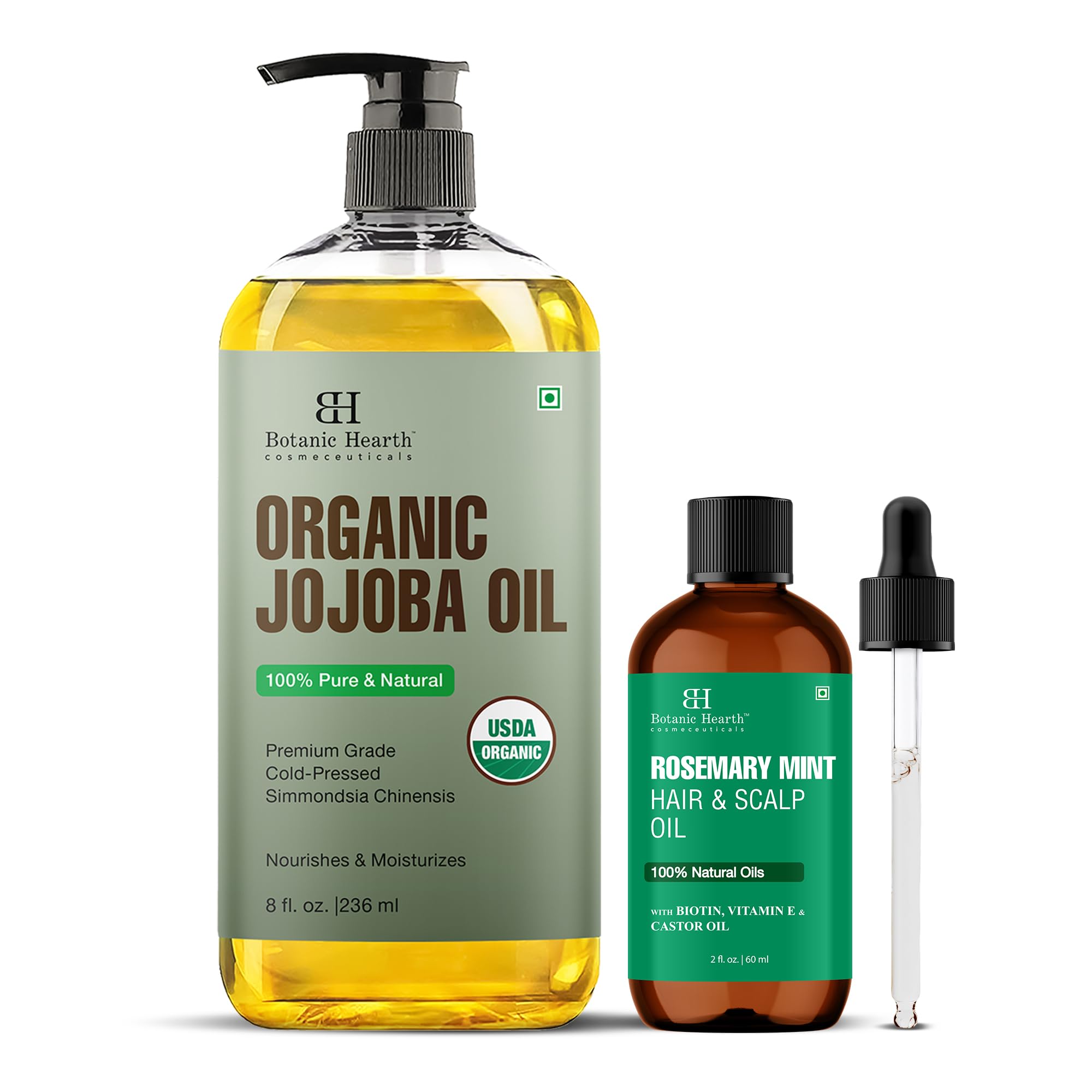 Botanic Hearth Organic Jojoba & Rosemary Mint Hair Oil - 8 fl oz + 2 fl oz