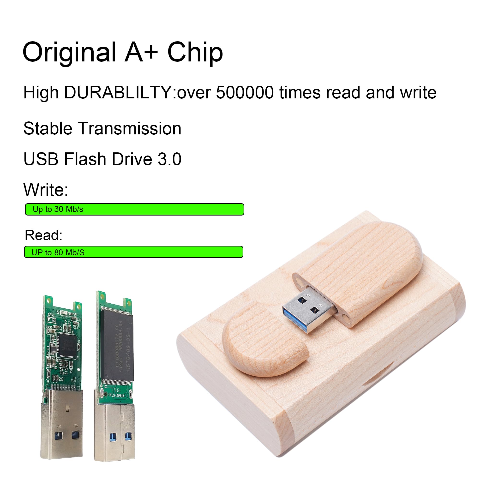 Memoria 3.0 USB 8GB Pendrive Hoja de Madera Divertido Pen Drive 8GB con Caja de Regalo de Madera Práctico Unidad Flash USB Almacenamiento para Regalo de Cumpleaños Llave USB - 3