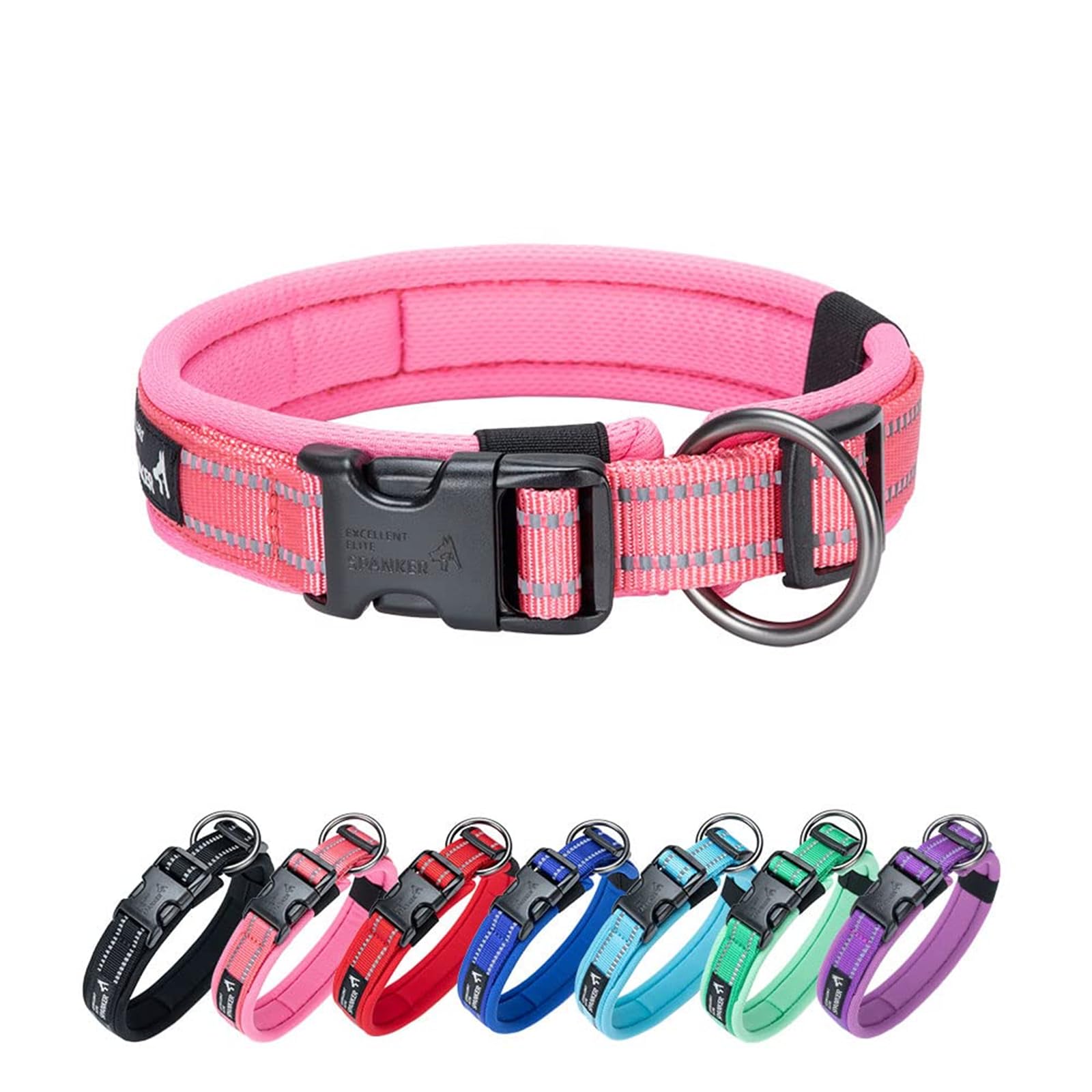 EXCELLENT ELITE SPANKER Reflective Dog Collar Classic Soft Padded Breathable Nylon Adjustable Pet Collar with Quick Release Buckle for Boy Girl Male