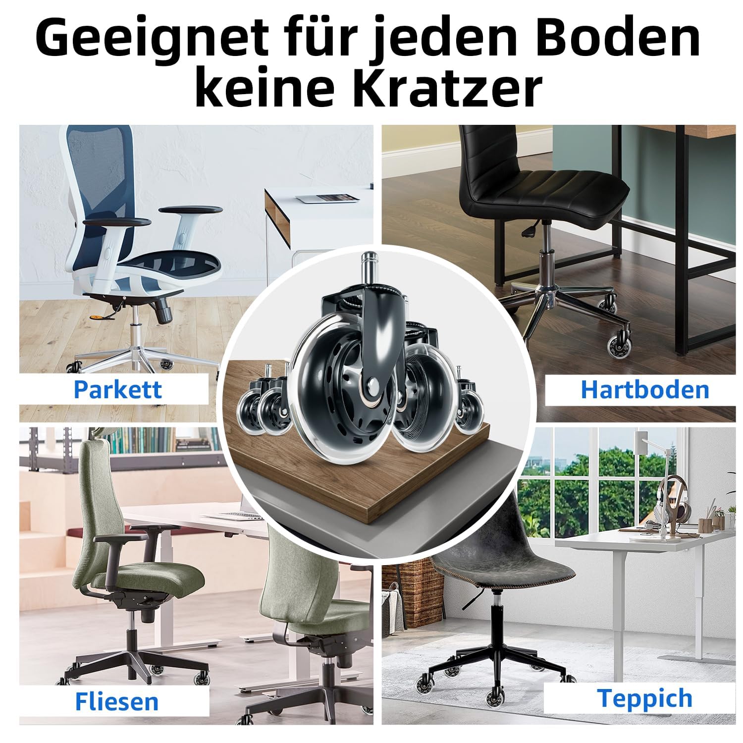 Mastery Mart Bürostuhl Rollen 10er Set, Hartbodenrollen 11mm x 22mm Bürostuhlrollen Ersetzen Bodenschutzmatten – Passend für 98% aller Stuhlrollen (Nicht für 1KEA, Matt-schwarz)