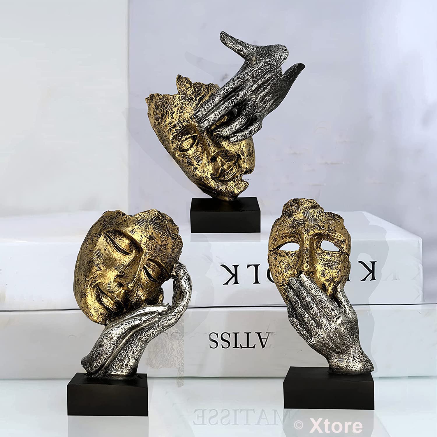 Xtore Human Face Statues - Gold & Silver Decor -6 Xtore Human Face Statues - Gold & Silver Decor -6