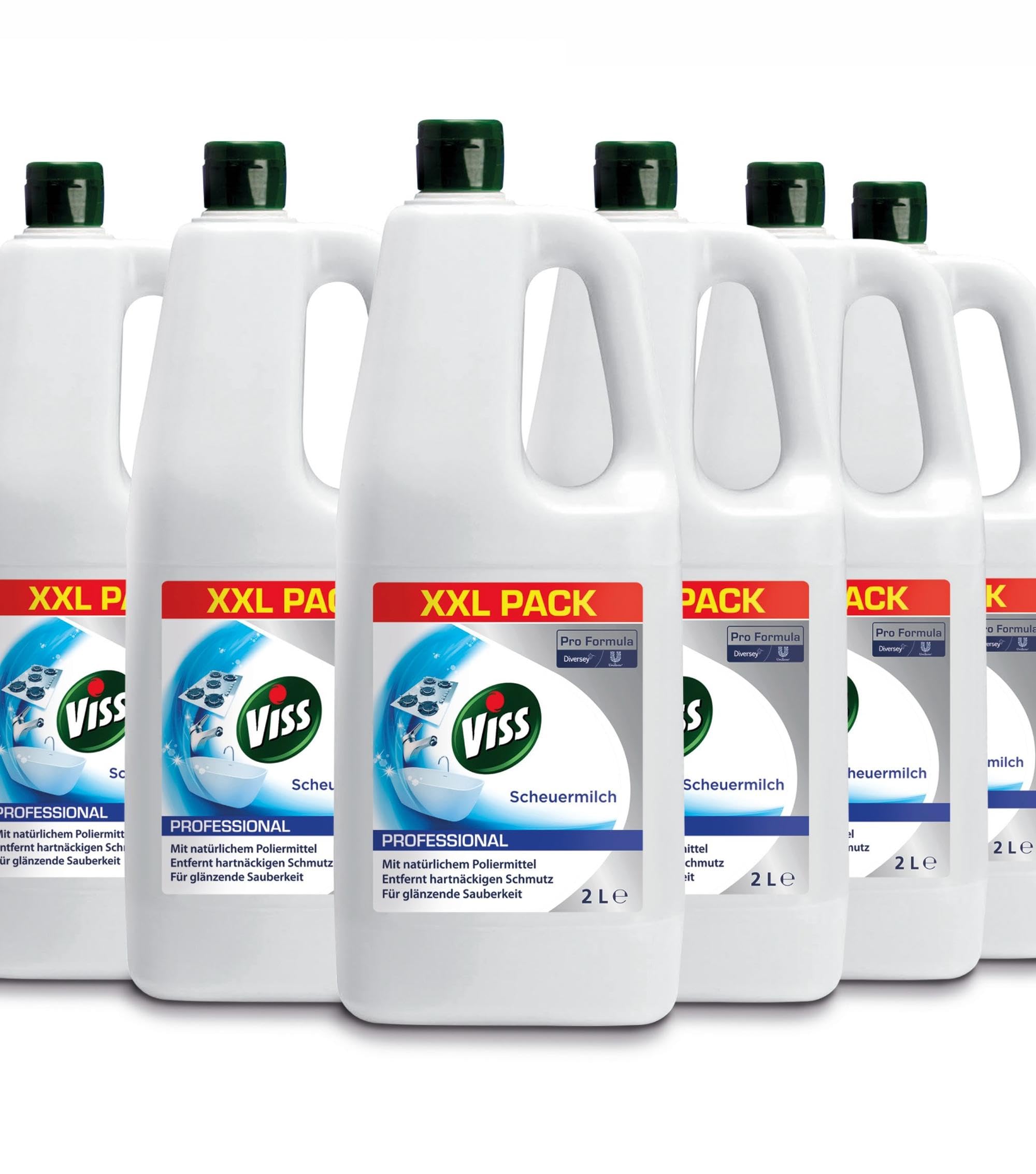Viss Scheuermilch für Herde, Glaskeramikkochfelder, Arbeitsflächen, Spülen, Badenwannen, Waschbecken, WC und Kacheln,6 x 2 L