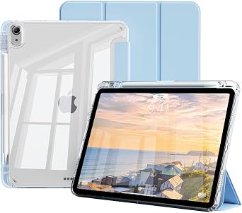 Case for iPad Air 11 inch M4/M3/M2 2026/2025/2024, iPad Air 5th/4th Gen2022/2020 10.9 inch with Pencil Holder,Slim TPU Clear Transparent Protective Tablet Cover,Auto Wake/SleepLight Blue