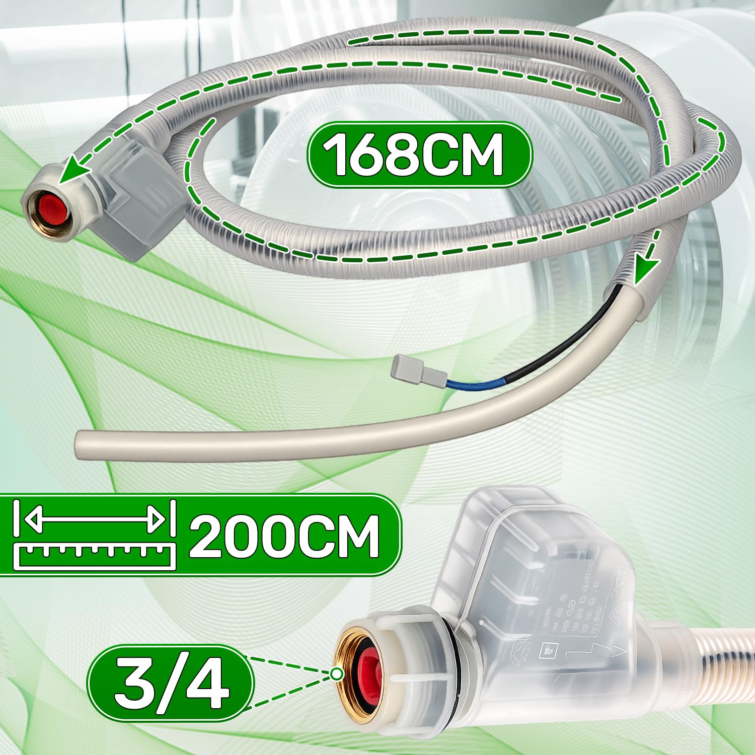 Zulaufschlauch mit Aquastop 1,68 m für Spülmaschine Gesamtlänge 2m 10 bar Tm70°C mit Originalcode 00668113 668113 für Bosch für Siemens für Neff - Garantie 5 Jahre - MADE IN ITALY - ONIX TECH