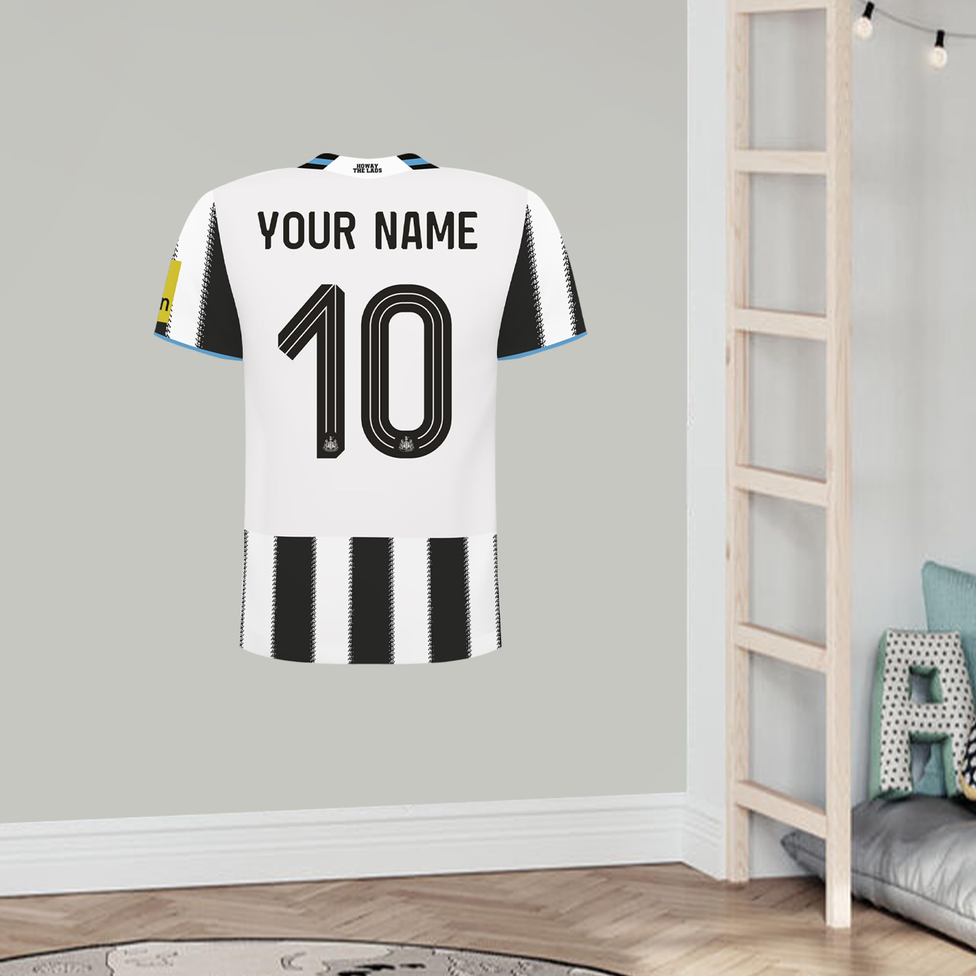 Beautiful Game Newcastle United FC Football Club Wall Sticker - Personalised Name & Number 25-26 Shirt Wall Decal Vinyl Art (90cm Height)