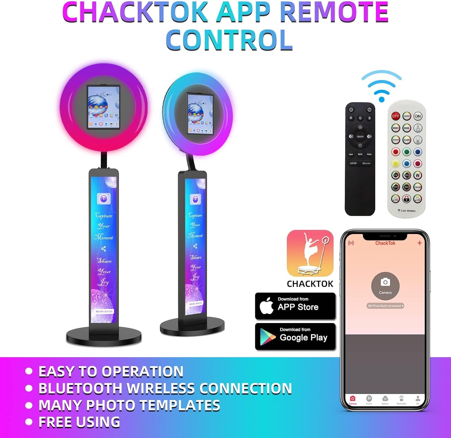 Photo Booth Compatible with Any Ipad, OHYEAHSPIN Photo Booth with Software App Control Ring Box, Music Sync,IPad Selfie Machine with Flight Case