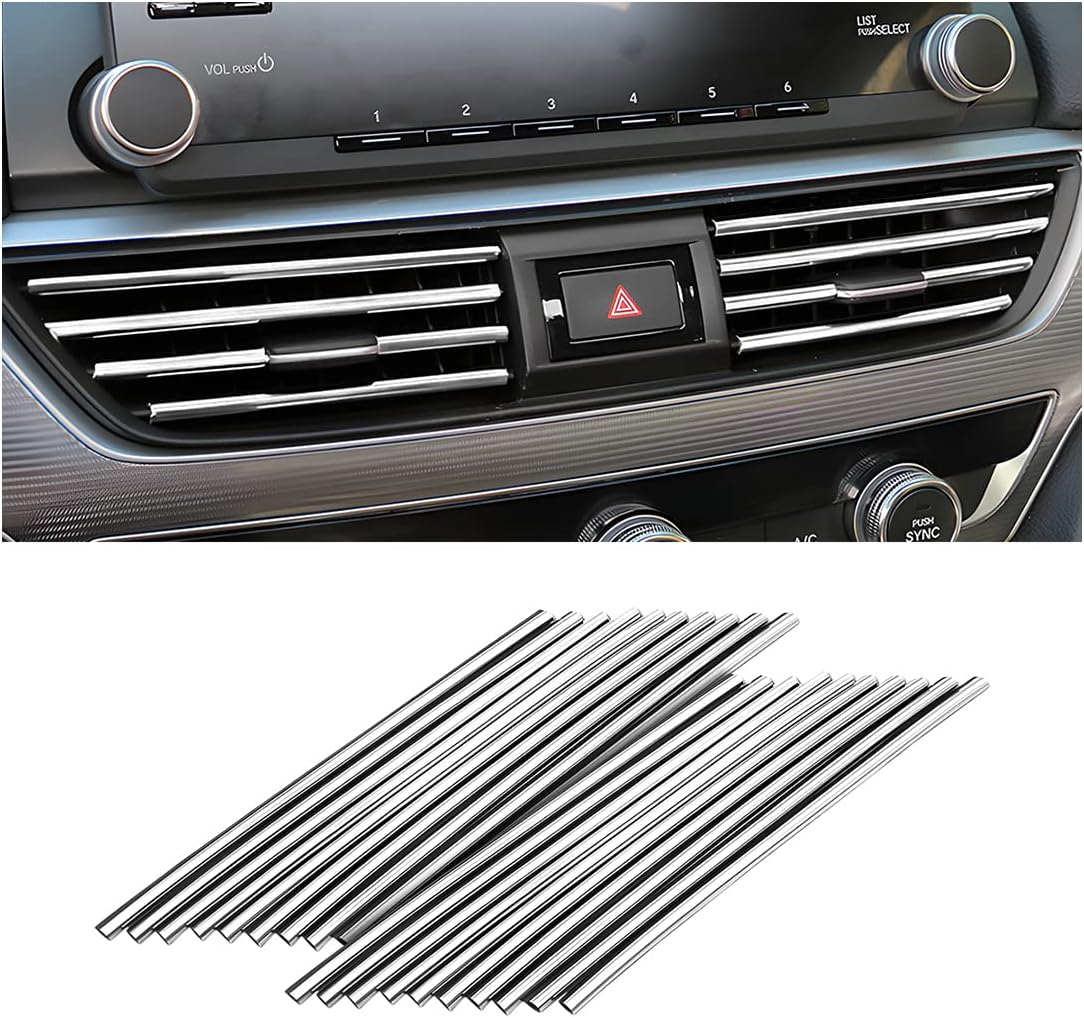 20 Pieces Car Air Conditioner Decoration Strip for Vent Outlet, Universal Waterproof Bendable Air Vent Outlet Trim Decoration, Suitable for Most Air Vent Outlet, Car Interior Accessories (Silver)